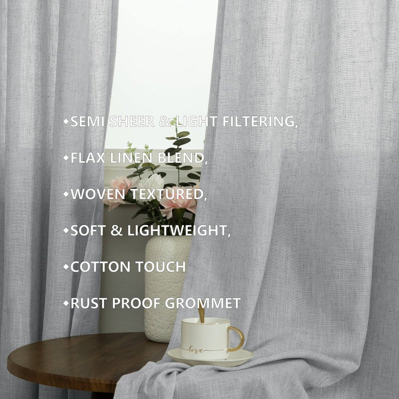 Pitalk 2 Panel Set 72 Inch Curtains for Bedroom Grommet Flax Faux Linen Look Light Filtering Textured Semi Sheer Privacy Curtains for Living Room Dark 72L Long Dove Gray Grey - Image 3